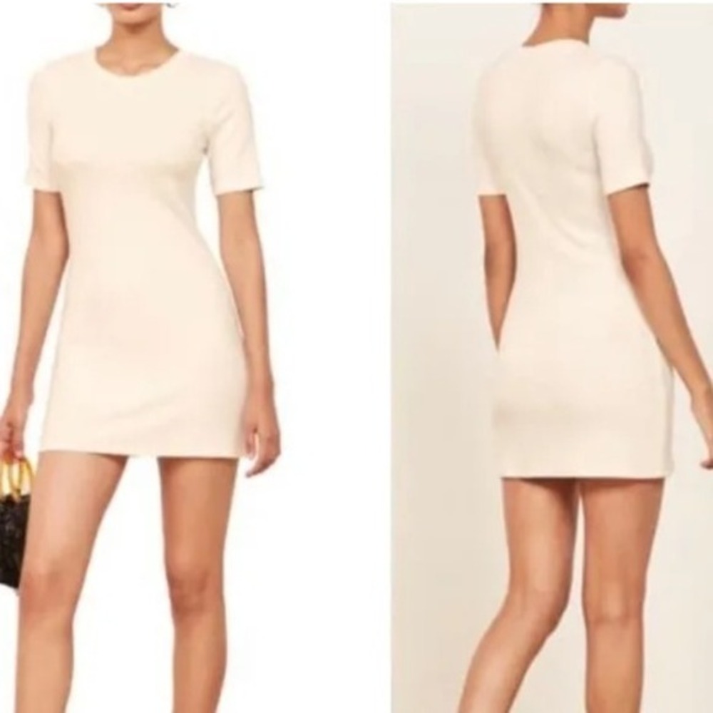 Reformation‎ Women's Medium Ivory Gigi Ribbed Mini Dress Casual Chic Comfy